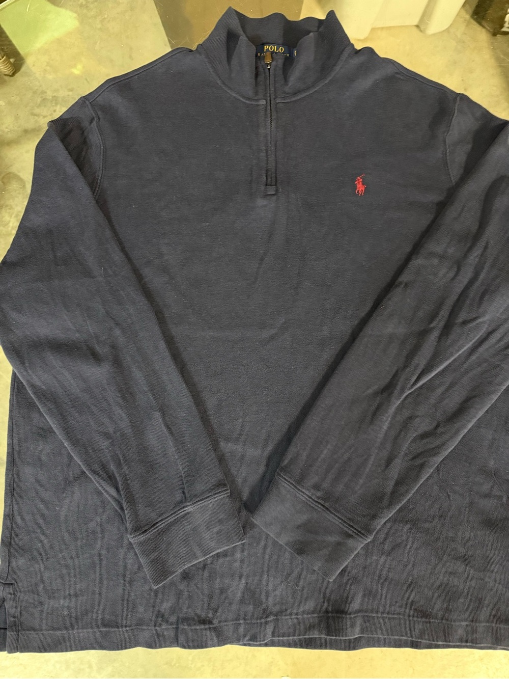 Polo by Ralph Lauren Men’s Navy Quarter-Zip Pullover with Red Pony